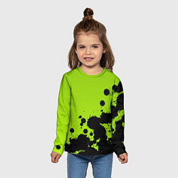Лонгслив детский Чёрные кляксы на зелёном фоне, цвет: 3D-принт — фото 2