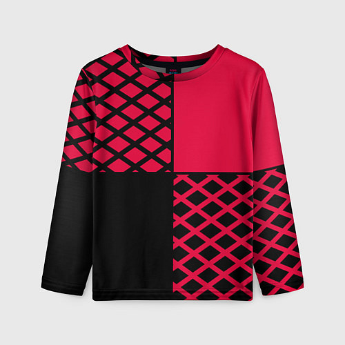 Детский лонгслив Черно-красный геометрический узор / 3D-принт – фото 1