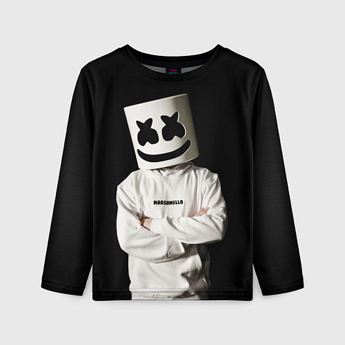 Детский лонгслив Marshmello на чёрном фоне / 3D-принт – фото 1