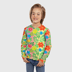 Лонгслив детский Яркий цветочный узор на радужном фоне, цвет: 3D-принт — фото 2