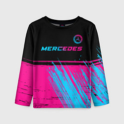 Детский лонгслив Mercedes - neon gradient: символ сверху