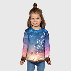 Лонгслив детский Листья сакуры в поле, цвет: 3D-принт — фото 2