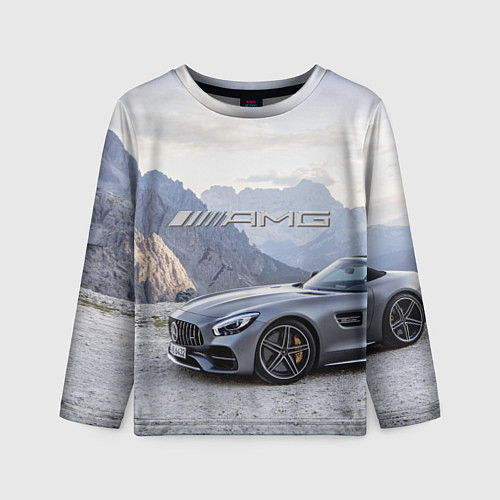 Детский лонгслив Mercedes AMG V8 Biturbo cabriolet - mountains / 3D-принт – фото 1