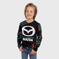 Лонгслив детский Значок Mazda в стиле glitch на темном фоне, цвет: 3D-принт — фото 2