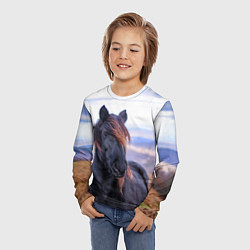 Лонгслив детский Черный конь, цвет: 3D-принт — фото 2