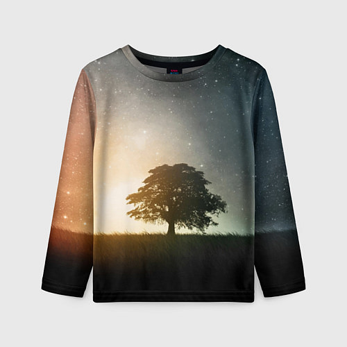 Детский лонгслив Раскидистое дерево на фоне звёздного неба / 3D-принт – фото 1