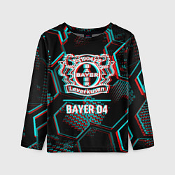 Детский лонгслив Bayer 04 FC в стиле glitch на темном фоне