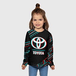 Лонгслив детский Значок Toyota в стиле glitch на темном фоне, цвет: 3D-принт — фото 2