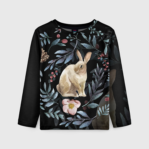 Детский лонгслив Новогодний кролик - Веточки и цветочки / 3D-принт – фото 1