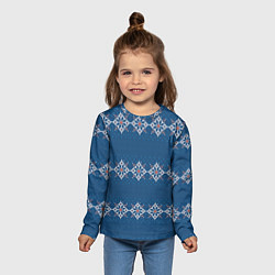 Лонгслив детский Вязанный синий классический стиль, цвет: 3D-принт — фото 2