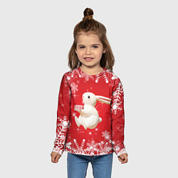 Лонгслив детский Новогодний объемный кролик, цвет: 3D-принт — фото 2