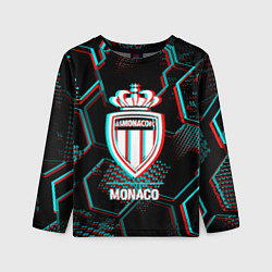 Детский лонгслив Monaco FC в стиле glitch на темном фоне