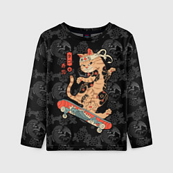 Лонгслив детский Кот самурай на скейтборде, цвет: 3D-принт