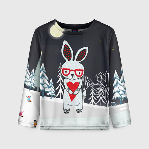 Детский лонгслив Зайчик с сердечком в ночном лесу / 3D-принт – фото 1