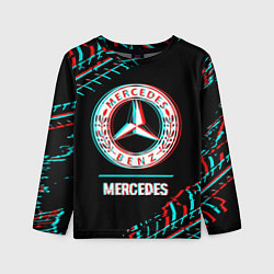 Детский лонгслив Значок Mercedes в стиле glitch на темном фоне