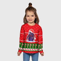 Лонгслив детский Красный новогодний свитер - кролик, цвет: 3D-принт — фото 2