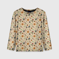 Лонгслив детский Растения на бежевом фоне, цвет: 3D-принт