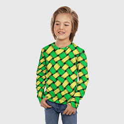 Лонгслив детский Жёлто-зелёная плетёнка - оптическая иллюзия, цвет: 3D-принт — фото 2