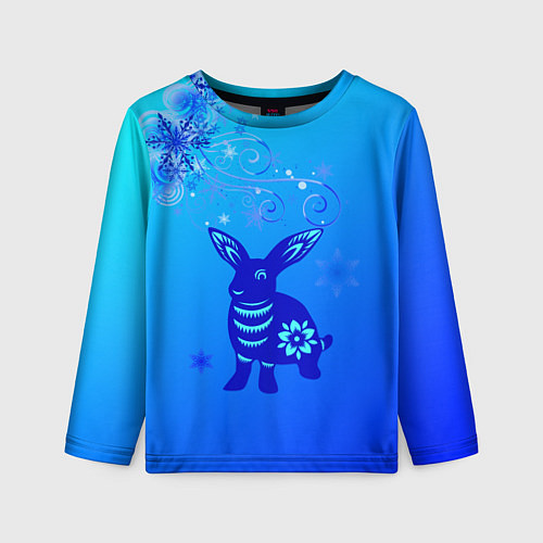 Детский лонгслив Синий кролик и снежинки / 3D-принт – фото 1