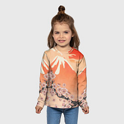 Лонгслив детский Ветка цветущей сакуры и вулкан, цвет: 3D-принт — фото 2