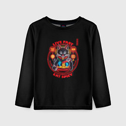 Лонгслив детский Live fast eat spicy неоновый кот, цвет: 3D-принт