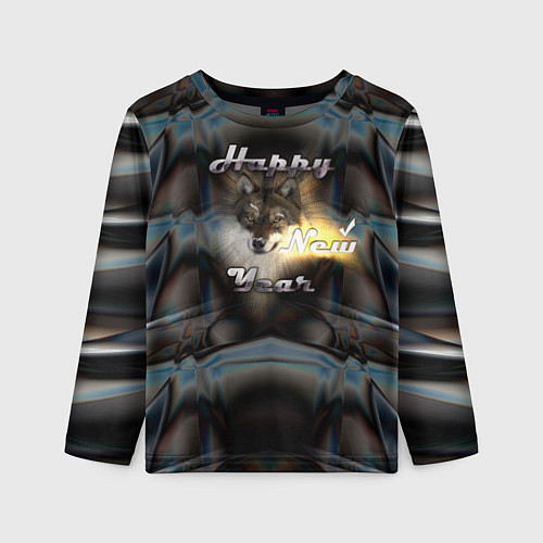 Детский лонгслив Happy New Year - волк / 3D-принт – фото 1