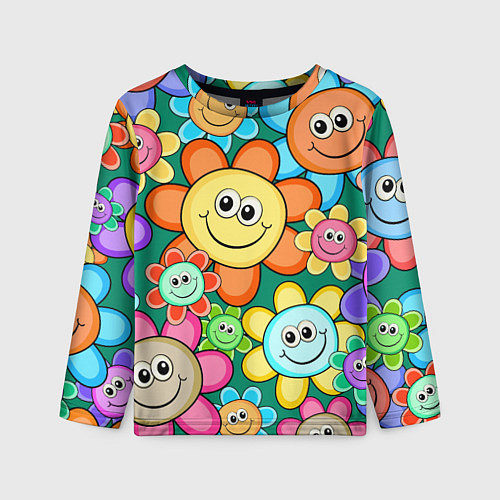 Детский лонгслив Ромашки - смайлы / 3D-принт – фото 1