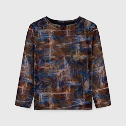 Лонгслив детский Коричневый с синим абстрактный гранжевый, цвет: 3D-принт