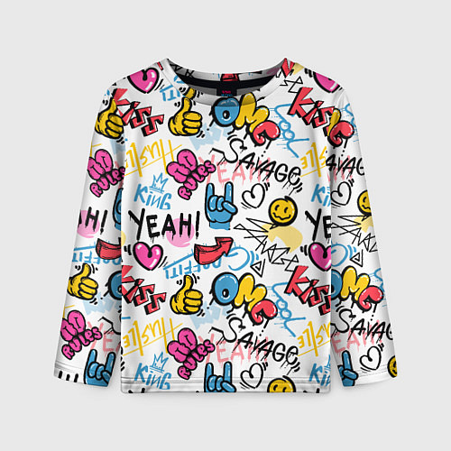 Детский лонгслив Прикольные надписи / 3D-принт – фото 1