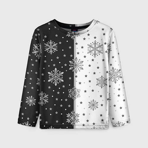 Детский лонгслив Рождественские снежинки на черно-белом фоне / 3D-принт – фото 1