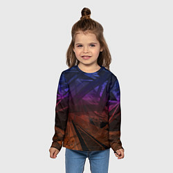 Лонгслив детский Абстрактный черный узор на сиреневом, коричневом ф, цвет: 3D-принт — фото 2