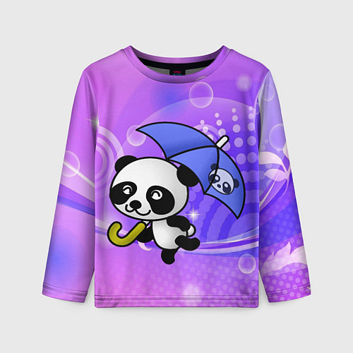 Детский лонгслив Панда с зонтиком бежит в гости / 3D-принт – фото 1