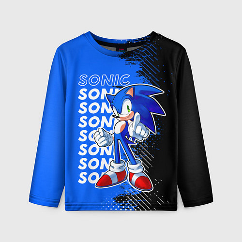 Детский лонгслив Соник на синем фоне / 3D-принт – фото 1