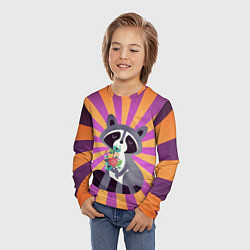 Лонгслив детский Енот держит букет цветов, цвет: 3D-принт — фото 2