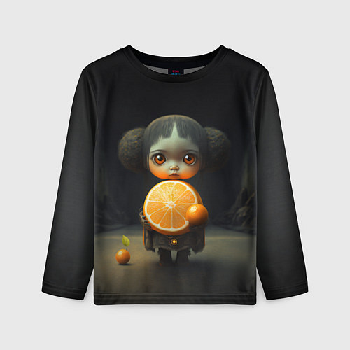 Детский лонгслив Девочка с мандарином в руках / 3D-принт – фото 1