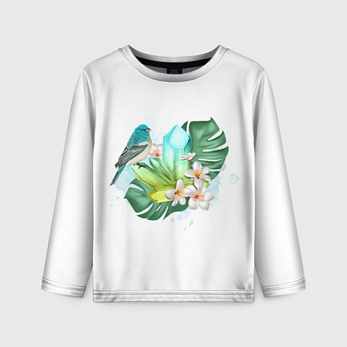 Детский лонгслив Бирюзовая птица и желтый кристалл / 3D-принт – фото 1