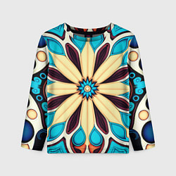 Лонгслив детский Узор большой цветок с голубыми фигурами, цвет: 3D-принт