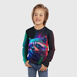 Лонгслив детский Енот в неоновой дымке, цвет: 3D-принт — фото 2