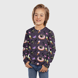 Лонгслив детский Паттерн с мопсами и едой, цвет: 3D-принт — фото 2