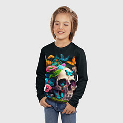 Лонгслив детский Цветочный череп, цвет: 3D-принт — фото 2