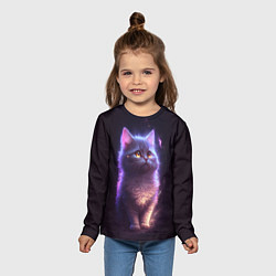 Лонгслив детский Неоновый котик и луна, цвет: 3D-принт — фото 2