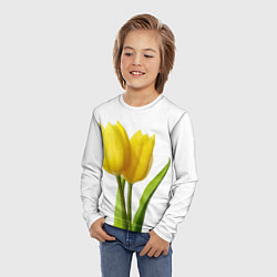 Лонгслив детский Желтые тюльпаны на белом, цвет: 3D-принт — фото 2