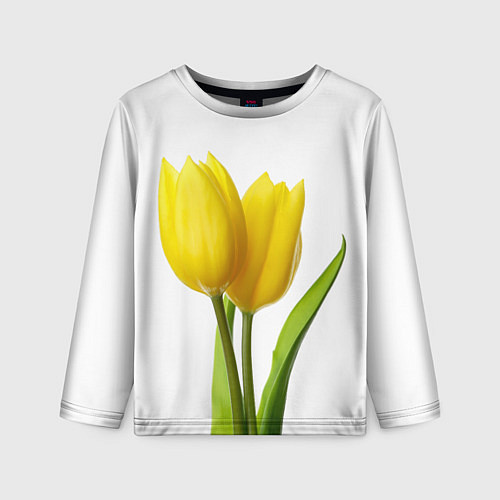 Детский лонгслив Желтые тюльпаны на белом / 3D-принт – фото 1