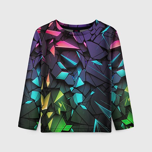 Детский лонгслив Неоновые абстрактные каменные плиты / 3D-принт – фото 1