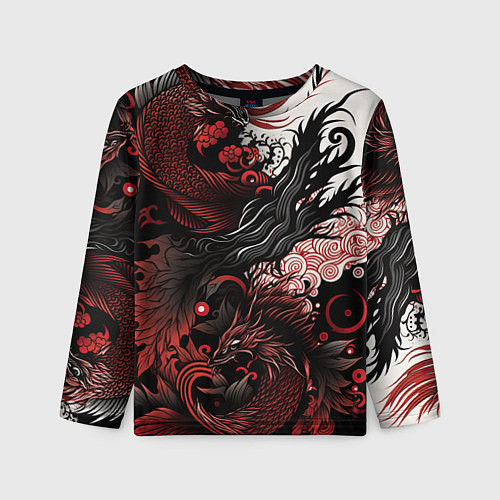 Детский лонгслив Красный Irezumi узор / 3D-принт – фото 1