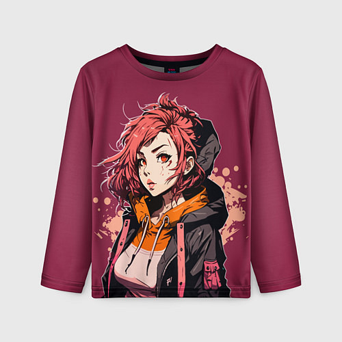 Детский лонгслив Девушка-аниме с рыжими волосами / 3D-принт – фото 1