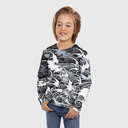 Лонгслив детский Иредзуми: Черно-белые волны, цвет: 3D-принт — фото 2