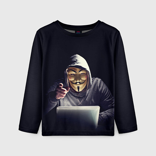 Детский лонгслив Хакер аноним в тёмной комнате / 3D-принт – фото 1