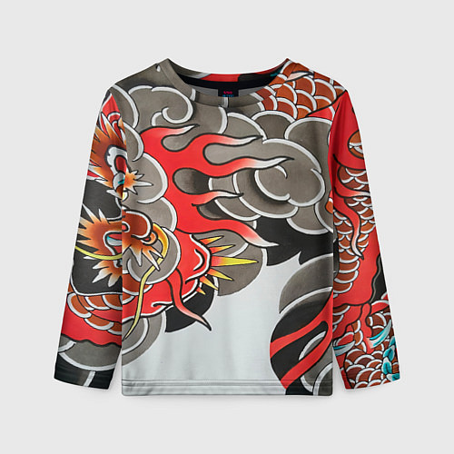 Детский лонгслив Иредзуми: дракон в дыму / 3D-принт – фото 1
