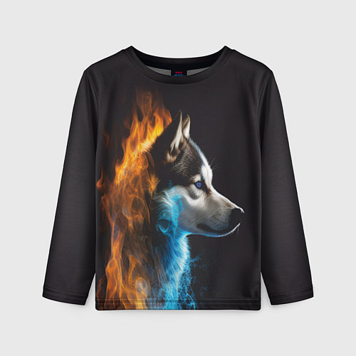 Детский лонгслив Голова волка Стихия огня / 3D-принт – фото 1